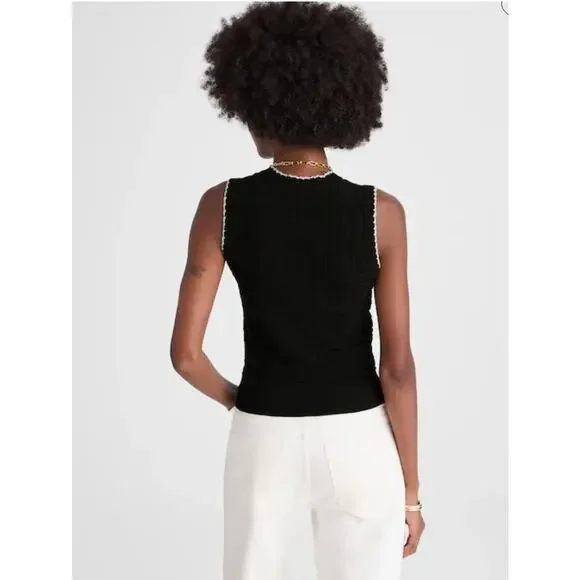 NWT Madewell Mixed-Stitch Sleeveless Sweater Classic Black/White XL - Picture 2 of 12